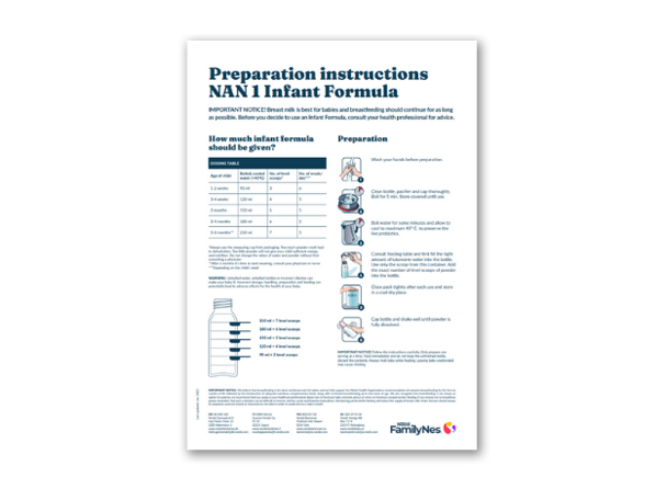 Tilberedning instruksjon NAN 1 morsmelkerstatning - Engelsk