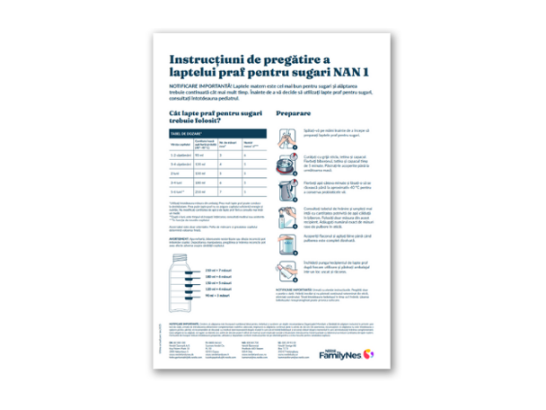 Tilberedning instruksjon NAN 1 morsmelkerstatning - Rumensk