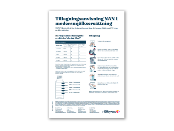 Tilberedning instruksjon NAN 1 morsmelkerstatning - Svensk