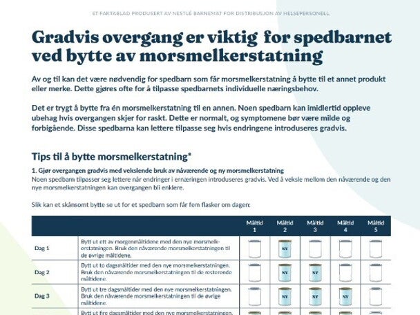 Gradvis overgang er viktig for spedbarnet ved bytte av morsmelkerstatning