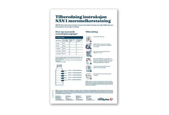 Tilberedning instruksjon NAN 1 morsmelkerstatning