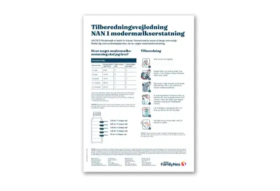 Tilberedning instruksjon NAN 1 morsmelkerstatning - Dansk