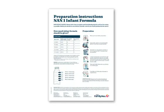 Tilberedning instruksjon NAN 1 morsmelkerstatning - Engelsk