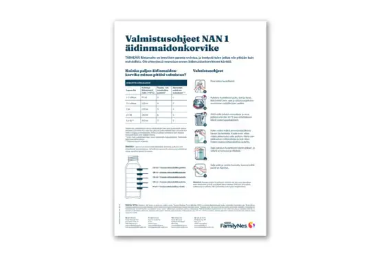 Tilberedning instruksjon NAN 1 morsmelkerstatning - Finsk